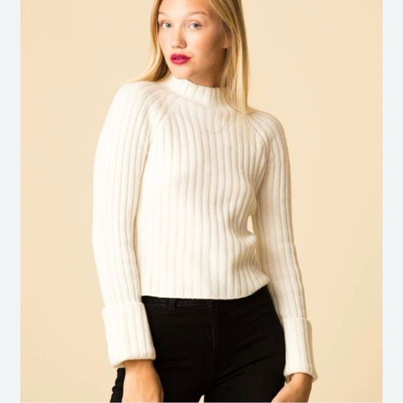 VINCE Button Cuff Mock Neck Sweater Off White Size XS Wool Cashmere Ribbed $345 - Picture 1 of 12